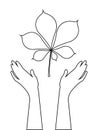 Chestnut leaf with petals on a white background. Linear icon in black outline for coloring. Royalty Free Stock Photo
