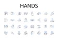 Hands line icons collection. Fingers, Palms, Mitts, Paws, Claws, Grasps, Touches vector and linear illustration. Grips