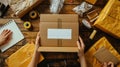 The hands with the package.AI generated image Royalty Free Stock Photo