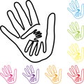 Hands in Paint, Three Hands, Team and Family Icon