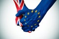 Hands patterned with the British and the European flag Royalty Free Stock Photo