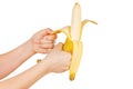 Hands peeling a fresh banana Royalty Free Stock Photo