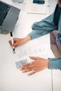 Hands, pen and human resources writing on CV, hiring and recruitment decision with info and job application. Person Royalty Free Stock Photo