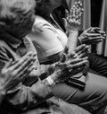 Hands of people applauding at wedding ceremony. group of elderly