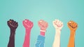 hands of people of different races, clenched into a fist, rise up. International Day for the Elimination of Racial Discrimination Royalty Free Stock Photo