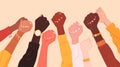 hands of people of different races, clenched into a fist, rise up. International Day for the Elimination of Racial Discrimination Royalty Free Stock Photo