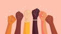 hands of people of different races, clenched into a fist, rise up. International Day for the Elimination of Racial Discrimination Royalty Free Stock Photo