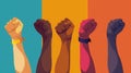 hands of people of different races, clenched into a fist, rise up. International Day for the Elimination of Racial Discrimination Royalty Free Stock Photo