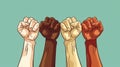 hands of people of different races, clenched into a fist, rise up. International Day for the Elimination of Racial Discrimination Royalty Free Stock Photo