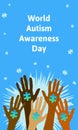 Hands of people of different races and contries and puzzle pieces. World autism awareness day 2th of April concept Royalty Free Stock Photo