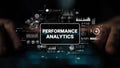 Hands Performing Data Analysis with Digital Interface on Performance Metrics and Analytical Graphs Displayed. Asymptotic Royalty Free Stock Photo