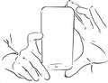 Hands, phone, hand draw line vector illustration