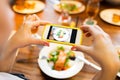 Hands photographing food by smartphone