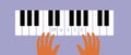 Hands on Piano Keys, Flat Vector Stock Illustration with Piano Music and Musician Hands, Top View Royalty Free Stock Photo