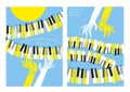 Hands and piano keys over blue sky and yellow sun Royalty Free Stock Photo