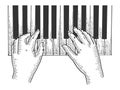 Hands and piano sketch engraving vector