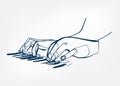 Hands piano keys synthesizer sketch line vector design