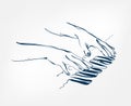 Hands piano keys synthesizer sketch line design