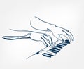 Hands piano keys synthesizer sketch line design