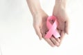 Hands with pink ribbon Royalty Free Stock Photo