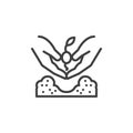 Hands planting seed line icon