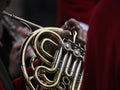 Hands playing bass tuba detail Royalty Free Stock Photo