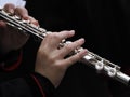 Hands playing flute detail Royalty Free Stock Photo