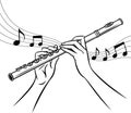 Hands Playing Flute Illustration, Wind Instrument, Musical Note, Orchestra Royalty Free Stock Photo