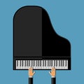 Hands playing the grand piano. Flat design