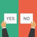 Hands pointing vote yes or no sign. Royalty Free Stock Photo