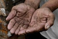 Hands poor poverty elder man begging you for help. Concept hunge Royalty Free Stock Photo