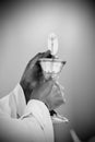 Hands of the pope celebrated the Eucharist with body and blood of christ Royalty Free Stock Photo