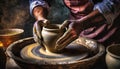 Hands of Potter Making Clay Pot with a Pottery Wheel - Generative Ai Royalty Free Stock Photo