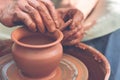 Potter making ceramic pot on the pottery wheel