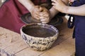 Hands of a potter forming clay