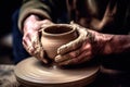 Hands of pottery artist working, unrecognizable person, close up shot.