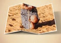 Hands pouring fine sand on a beach.summer beach sand collage