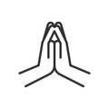 Hands praying icon. Vector thin line illustration. Religious gesture sign. Folded hands for different culture meanings