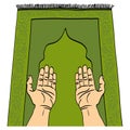 Hands Praying in Sajadah Prayer Mat Rug Illustration Royalty Free Stock Photo