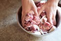 Hands prepare pork meat Royalty Free Stock Photo