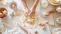 Hands Kneading Dough on Table.AI generated image Royalty Free Stock Photo