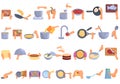 Hands preparing foods icons set, cartoon style Royalty Free Stock Photo