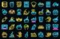 Hands preparing foods icons set vector neon