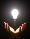 Hands Presenting a Glowing Idea Lightbulb Royalty Free Stock Photo