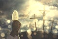 Hands of priest praying to God consecration a wafer Royalty Free Stock Photo