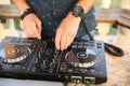 Hands of the DJ mix music Royalty Free Stock Photo