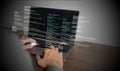Hands of a programmer types on a laptop displaying programming code, symbolizing coding tech, software development, web Royalty Free Stock Photo