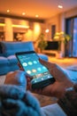 Hands programming or setting up smart home automation. Smart control panel display
