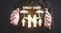 Hands protect family. Child Care