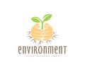 Hands protect the sprout from drought, nature and plant, logo design Royalty Free Stock Photo